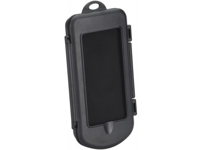 Smartphone holder with splash guard enclosure for rollators, wheelchairs, and scooters